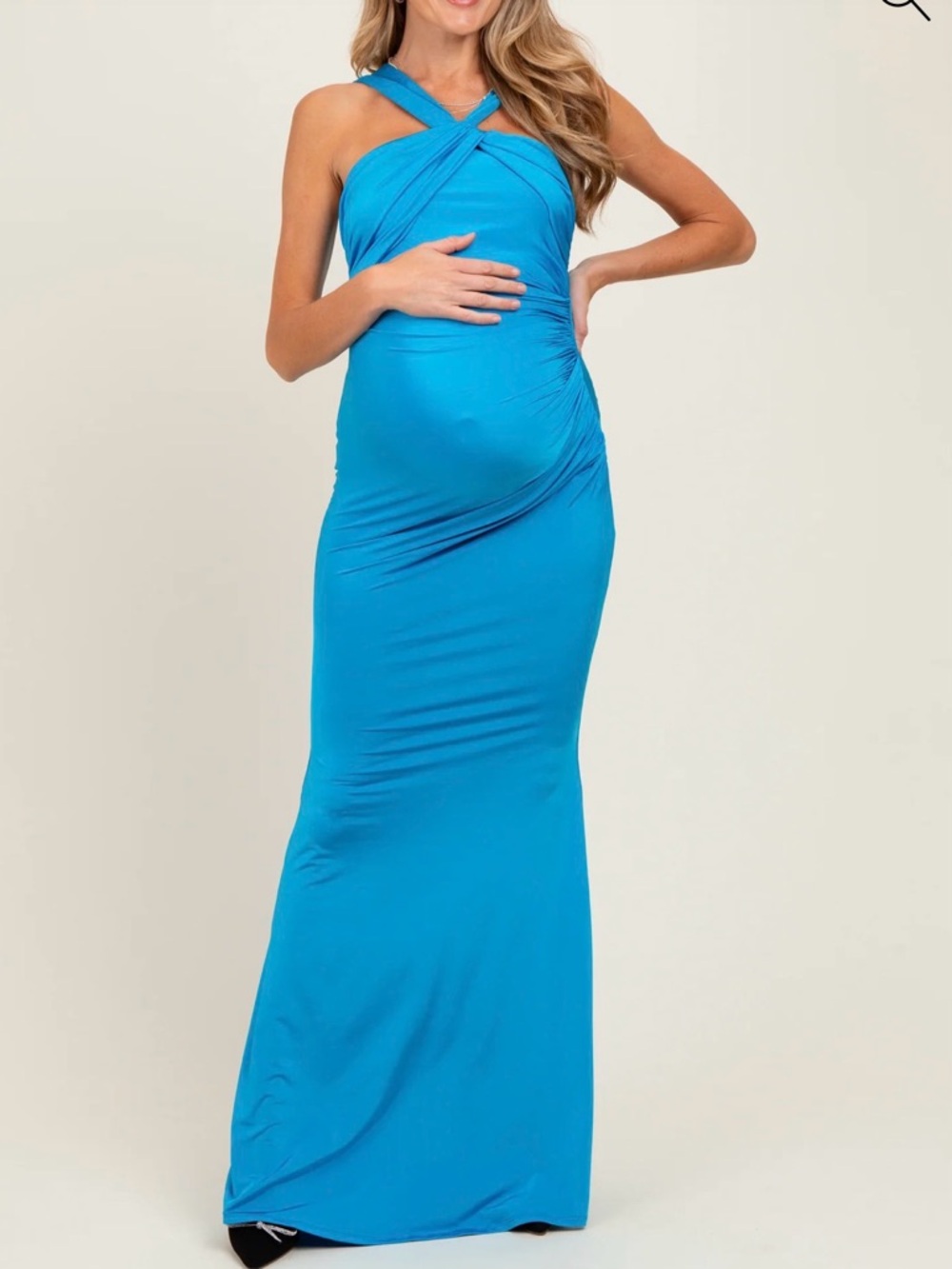 Pinkblush BNWT Turquoise Twist Front Ruched Maternity Maxi Dress Size LG